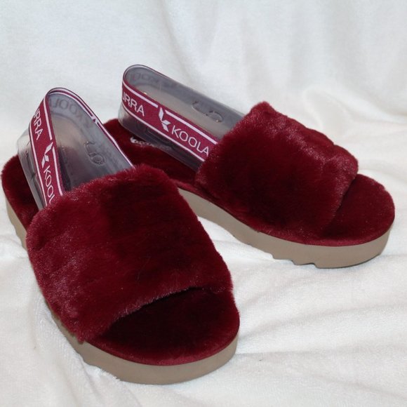 NIB UGG KOOLABURRA WOMEN'S FUR SLIPPER SANDALS BURGUNDY‎ - Picture 2 of 7